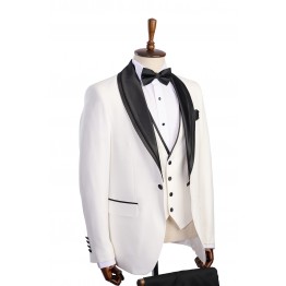 Costum ceremonie alb  trei piese cu rever detasabil